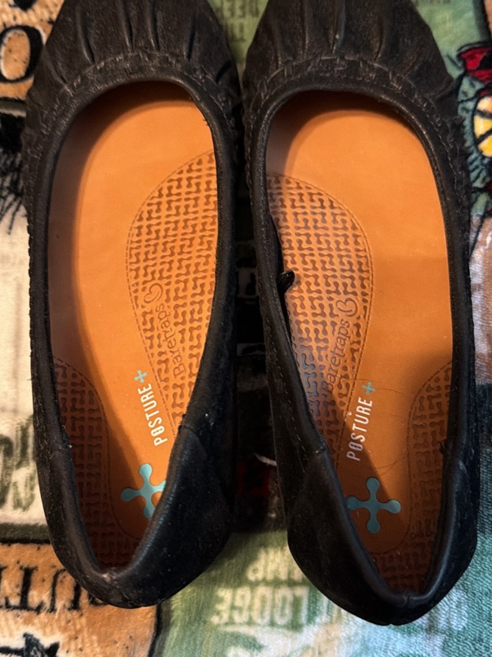 BareTraps Black Ballet Flats with Orange Insole